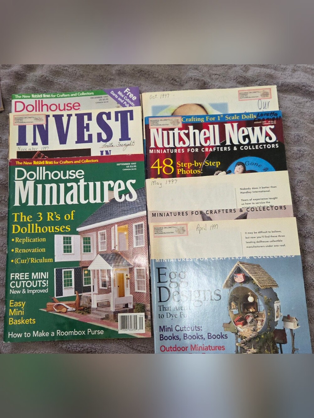 Vintage 1997 Nutshell News miniatures magazine. Lot of 8